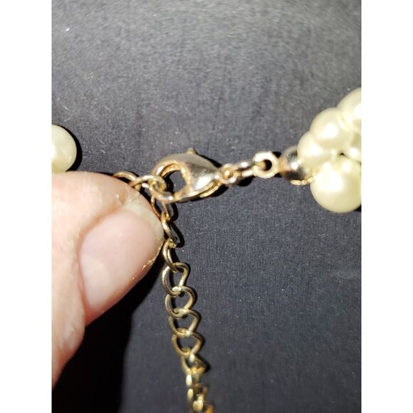 A Three Strand Faux Pearl Beaded Necklace Classic MCM Choker Elegant Graceful - Picture 5 of 9